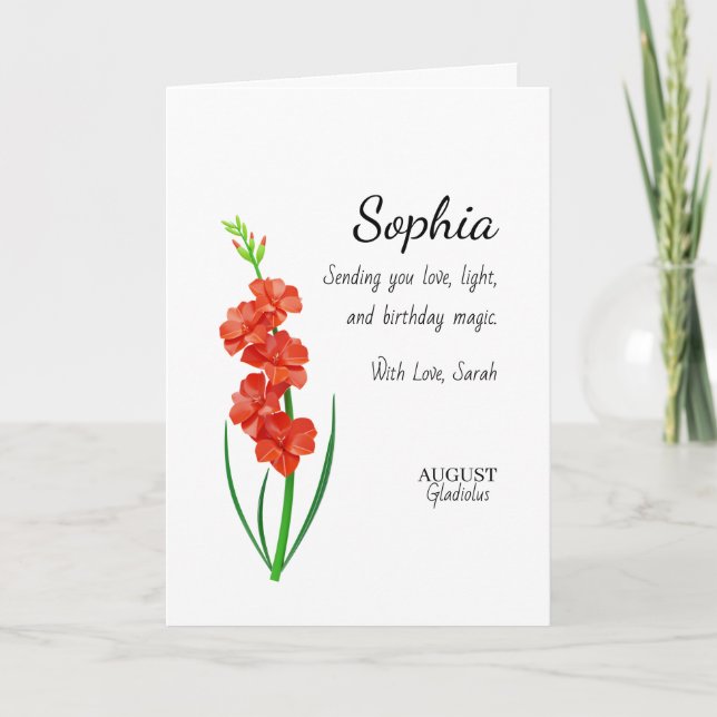 Carte Gladiolus d'août Anniversaire Personnalisé (Devant)