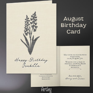 Carte Gladiolus étanche Chic Août Fleur de naissance lin