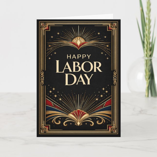 Carte Glam Gold Art Deco Happy Labor Day (Devant)