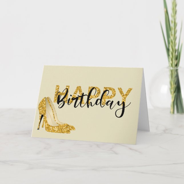 Carte Glam or Parties scintillant Joyeux talons d'annive (Devant)