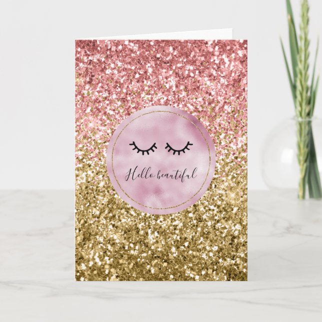 Carte Glam Pink Gold Parties scintillant Black Eyelashes (Devant)