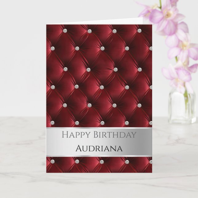 Carte Glam Red Faux Velvet Argent Anniversaire (Orchidée)