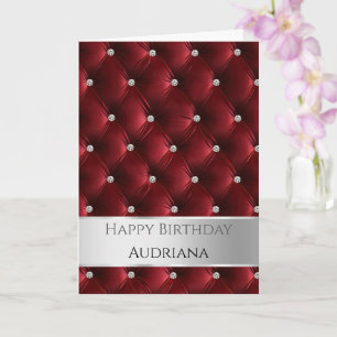 Carte Glam Red Faux Velvet Argent Anniversaire