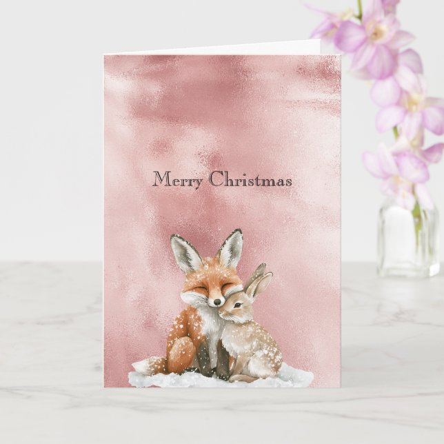 Carte Glam Rose Blush Rose Renard Lapin Noël (Orchidée)