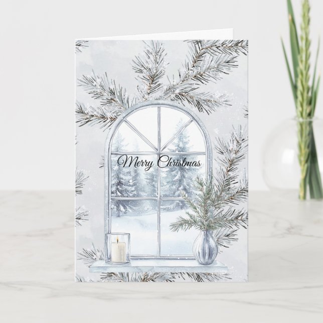 Carte Glam Silver Christmas Tree Branches Window (Devant)