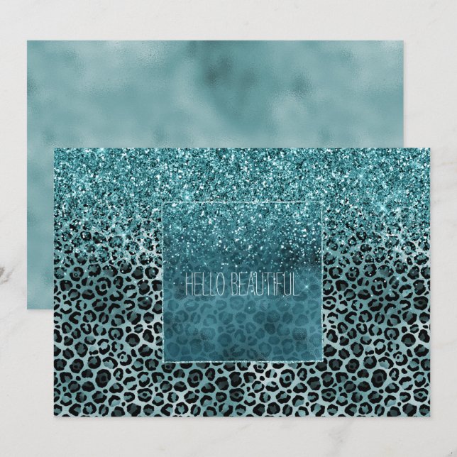 Carte Glam Turquoise Turquoise Blue Empreinte de léopard (Devant / Derrière)