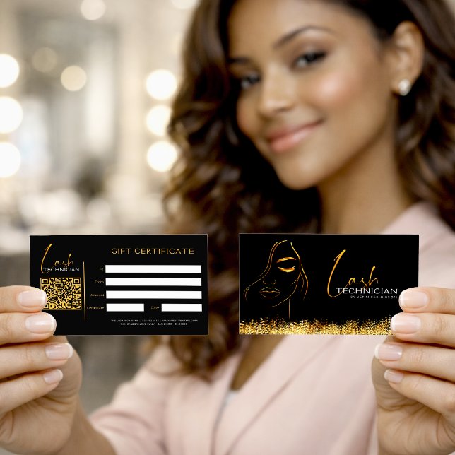 Carte Glamorous Black & Gold Lash Tech  Gift Certificate (Créateur téléchargé)