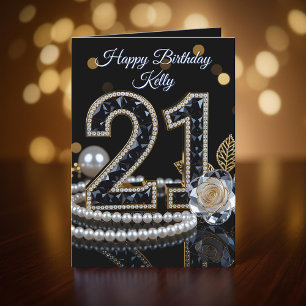 Carte Glamour Black Gemstone Rose Blanche 21e Anniversai
