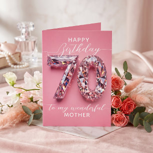 Carte Glamour Élégant Anniversaire 70 Ans Diamant Rose É