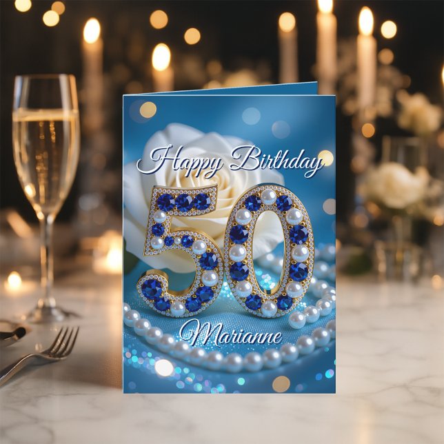 Carte Glamour Marine Blue Gems and Pearls 50e anniversai (Créateur téléchargé)