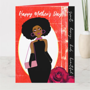 Carte Glamouruseuse Fête des Mères Afro-Américaine Rouge