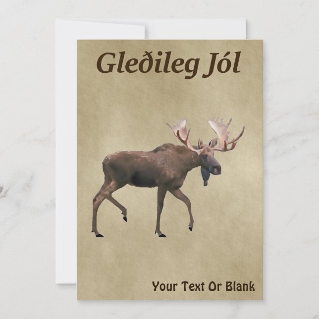 Carte Gleðileg Jól - Oie Taupe Sur Ancien Papier (Devant)
