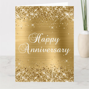 Carte Glittery Gold Bonne Anniversaire