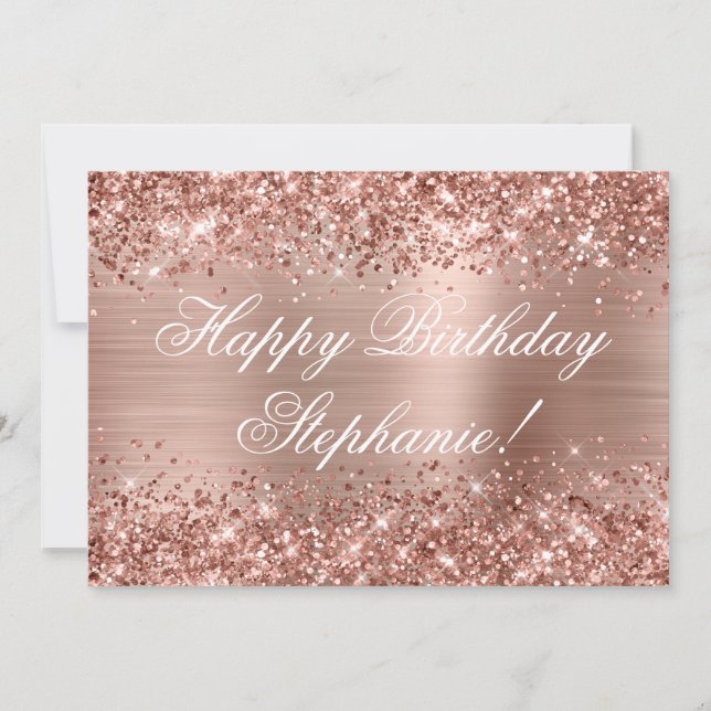 Carte Glittery Rose Gold Foil Fancy Joyeux Anniversaire (Devant)