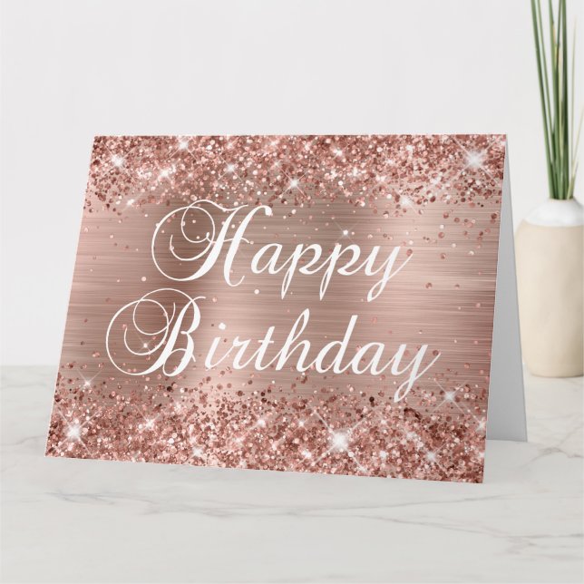 Carte Glittery Rose Gold Foil Joyeux anniversaire du gro (Devant)