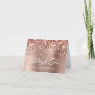 Carte Glittery Rose Gold Mazel Tov sur votre Bat mitzvah