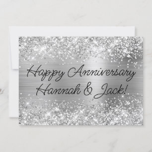 Carte Glittery Silver Foil Moderne Joyeux Anniversaire