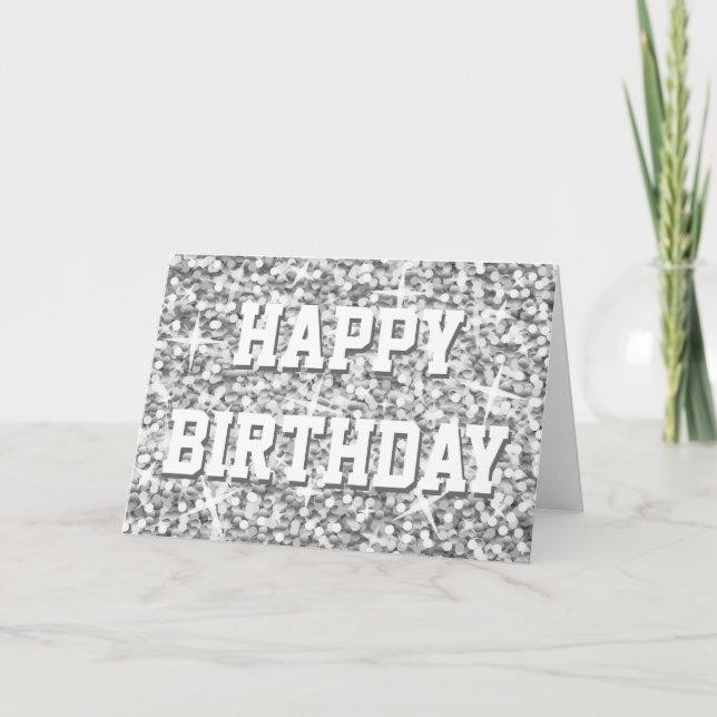 Carte Glitz "Argent" 'Joyeux anniversaire' texte a (Devant)