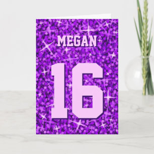 Carte Glitz Purple 'Nom et âge' 'Joyeux anniversai