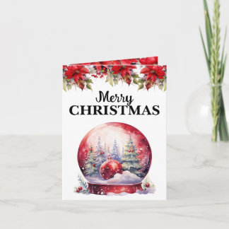 Carte Globe de neige rouge avec ornements Joyeux Noël