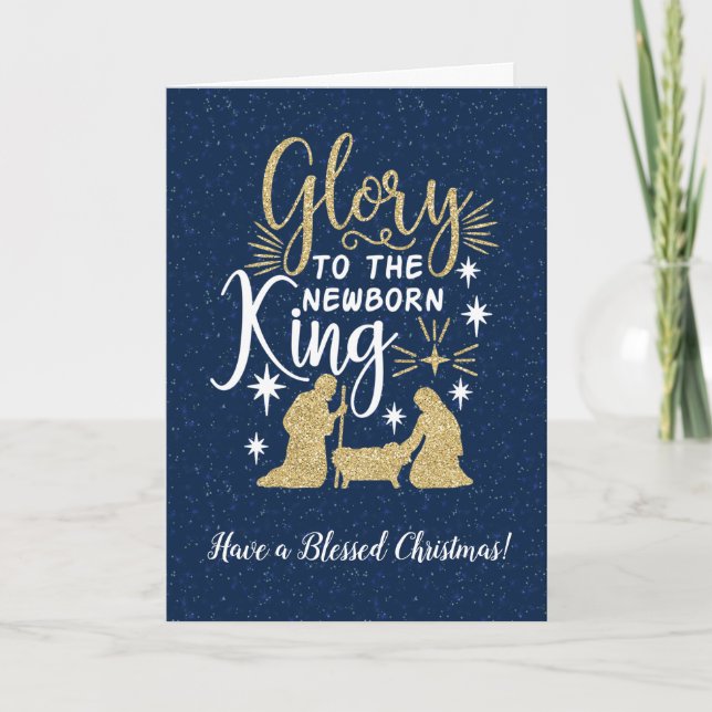 Carte Gloire au Nouveau Roi Né Noël Pailleté (Devant)