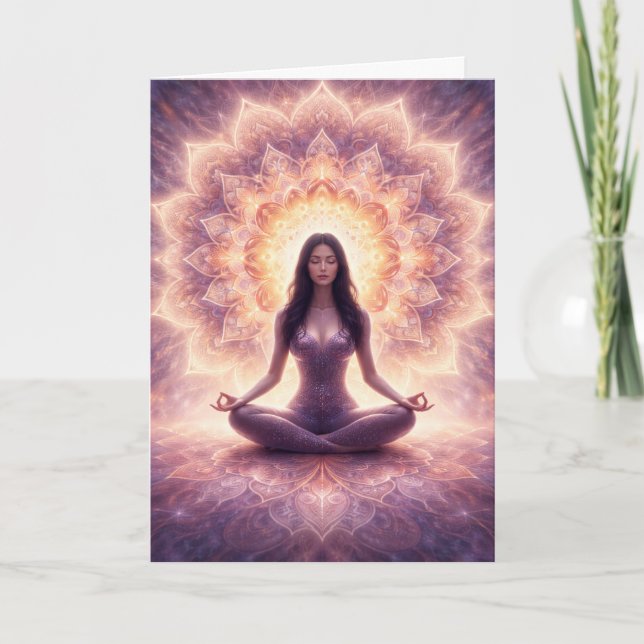 Carte Glowing Mandala Meditation Woman Custom Name       (Devant)