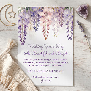 Carte Glycine florale violet aquarelle Anniversaire adul