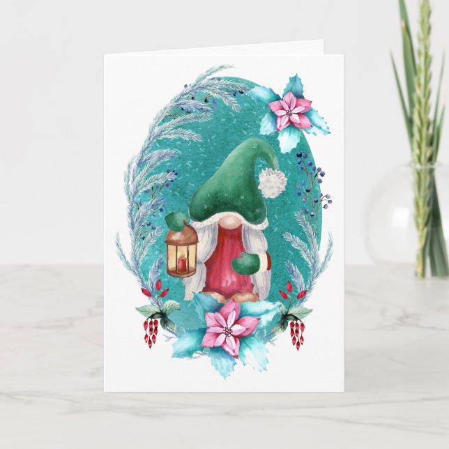 Carte Gnome de Noël avec lanterne (Devant)