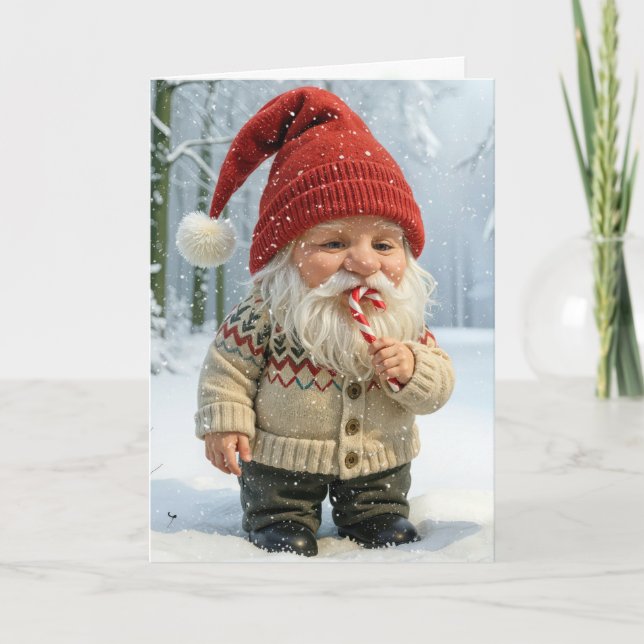 Carte Gnome de Noël Profiter d'un Sucre de canne (Devant)
