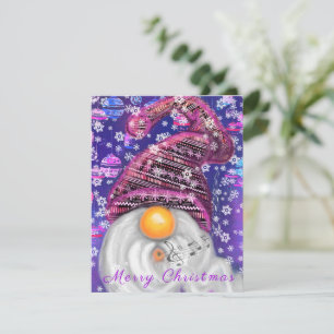 Carte Gnome joyeux au chapeau violet chante une chanson