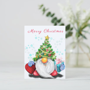 Carte Gnome mignonne avec arbre de Noël Casquette et cad