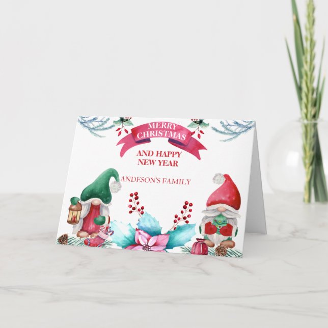 Carte Gnomes De Noël Et Poinsettia (Devant)