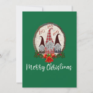 Carte Gnomes de Noël Merry Christmas Vert Rustique, Tend