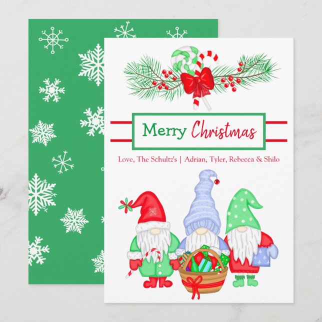 Carte Gnomes Festifs Personnalisés Fête Noël (Devant / Derrière)