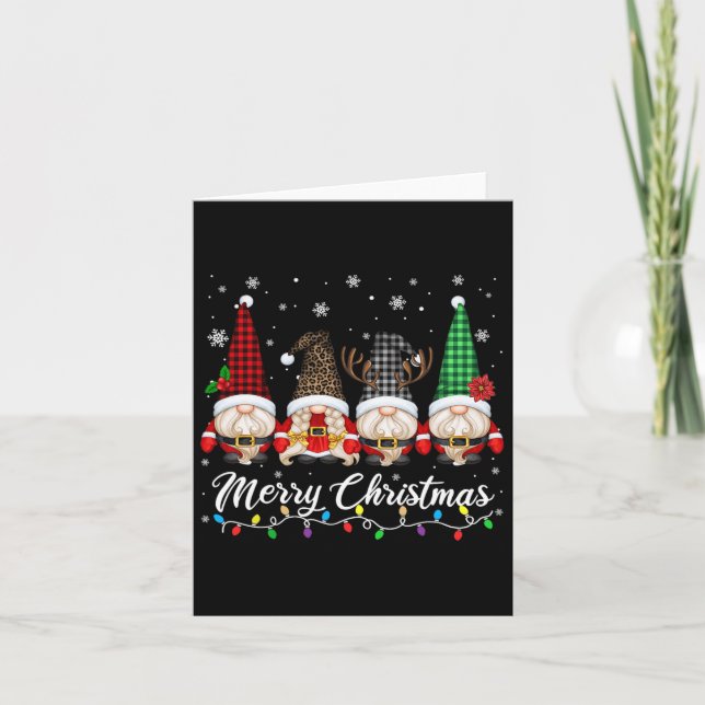 Carte Gnomes mignons Joyeux Noël Léger Gnome Mat de fami (Devant)