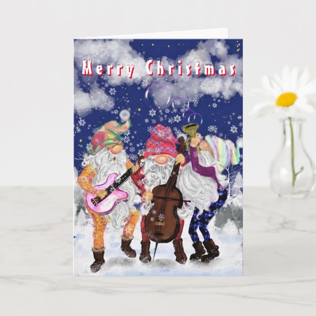 Carte Gnomes Music Band Funny Christmas Card (Petite plante)