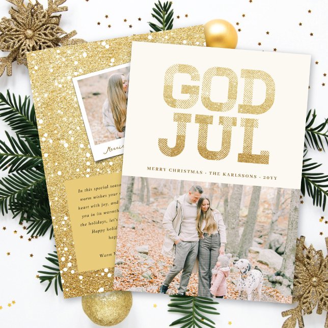 Carte God Jul Swedish Joyeux Noël Stylé Typographie (Créateur téléchargé)