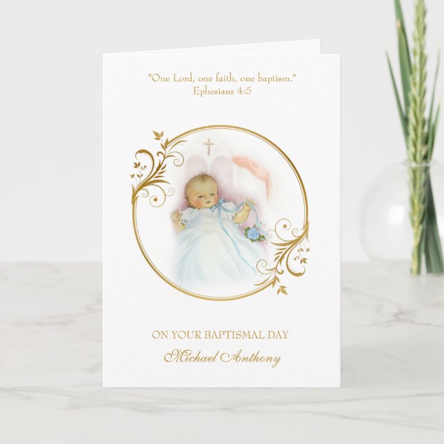 Carte Godchild Baptismal Baby Boy Christening Blessing (Devant)