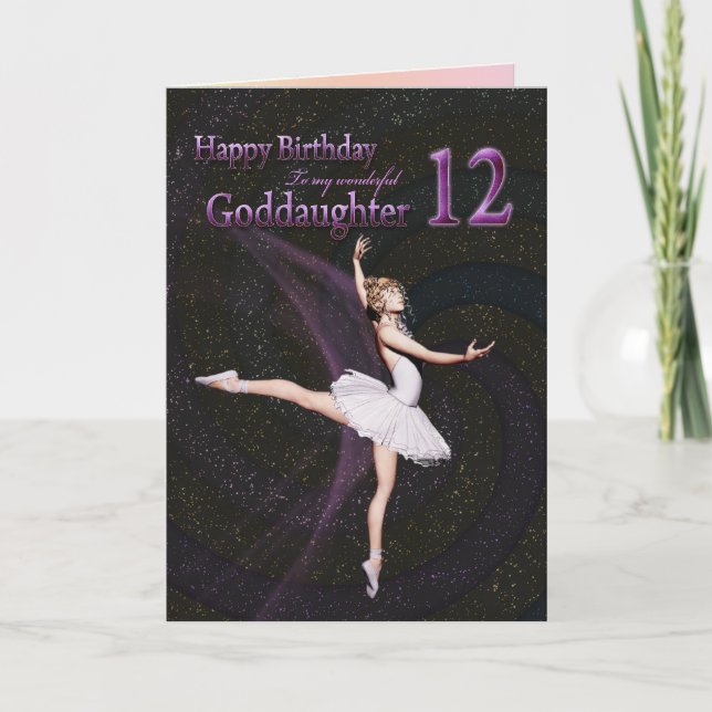 Carte Goddaughter age 12, a ballerina birthday card (Devant)