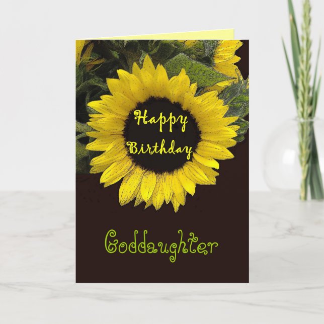 Carte GODDAUGHTER Joyeux Anniversaire avec Tournesol gai (Devant)