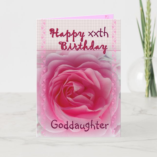 Carte GODDAUGHTER - Joyeux xxe anniversaire - Rose rose  (Devant)