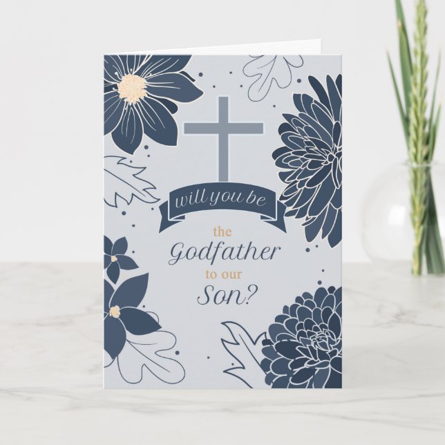 Carte Godfather Demande de Son Bold Marine Bleu Botaniqu (Devant)