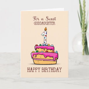 Carte Godgirl 1er anniversaire, 1 sur le gâteau rose dou