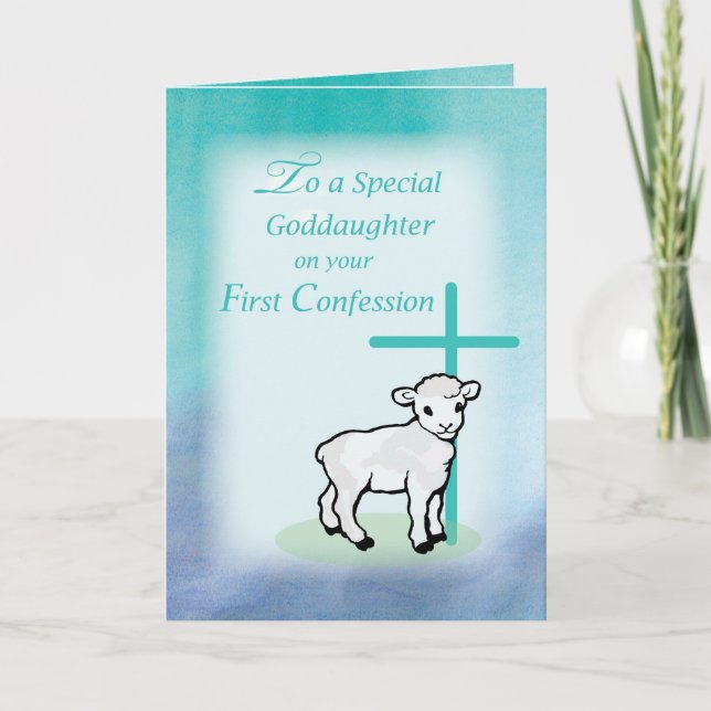 Carte Godgirl First Confession Lampe Cross sur Turquoise (Devant)