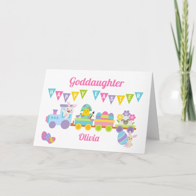 Carte Godgirl Joyeux Bunny de Pâques Train rose (Devant)