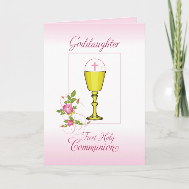 Carte Godgirl Pink Première Communion Sainte, Chalice (Devant)