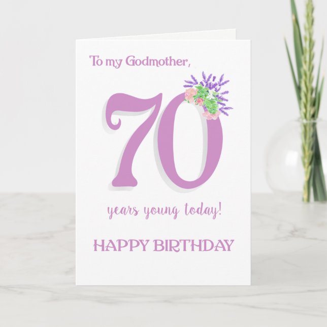 Carte Godmère de 70e Anniversaire Lavande et Rose (Devant)