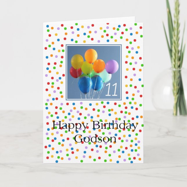 Carte Godson, ballons colorés à 11e anniversaire (Devant)