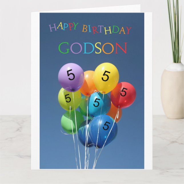 Carte Godson, ballons colorés à 5 ans (Devant)