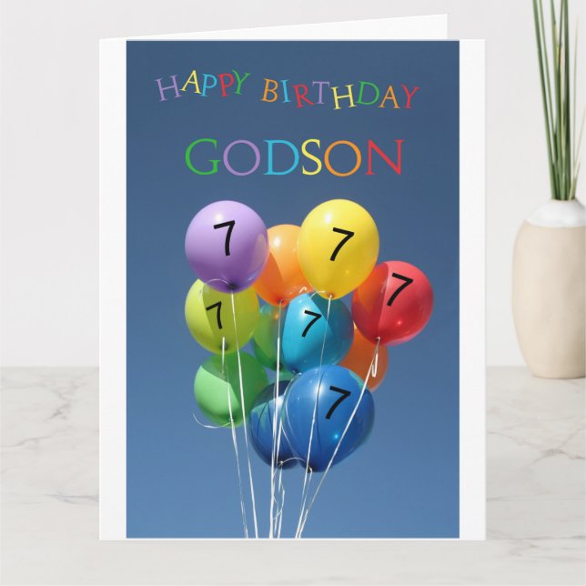 Carte Godson, ballons colorés à 7 ans (Devant)